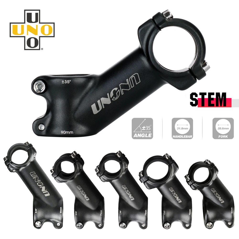 UNO Bike Stem Riser Aluminum Alloy Bicycle Handlebar Stems Black MTB Stem 35 Degree For 25.4/31.8mm Bar MTB Power Bike Parts