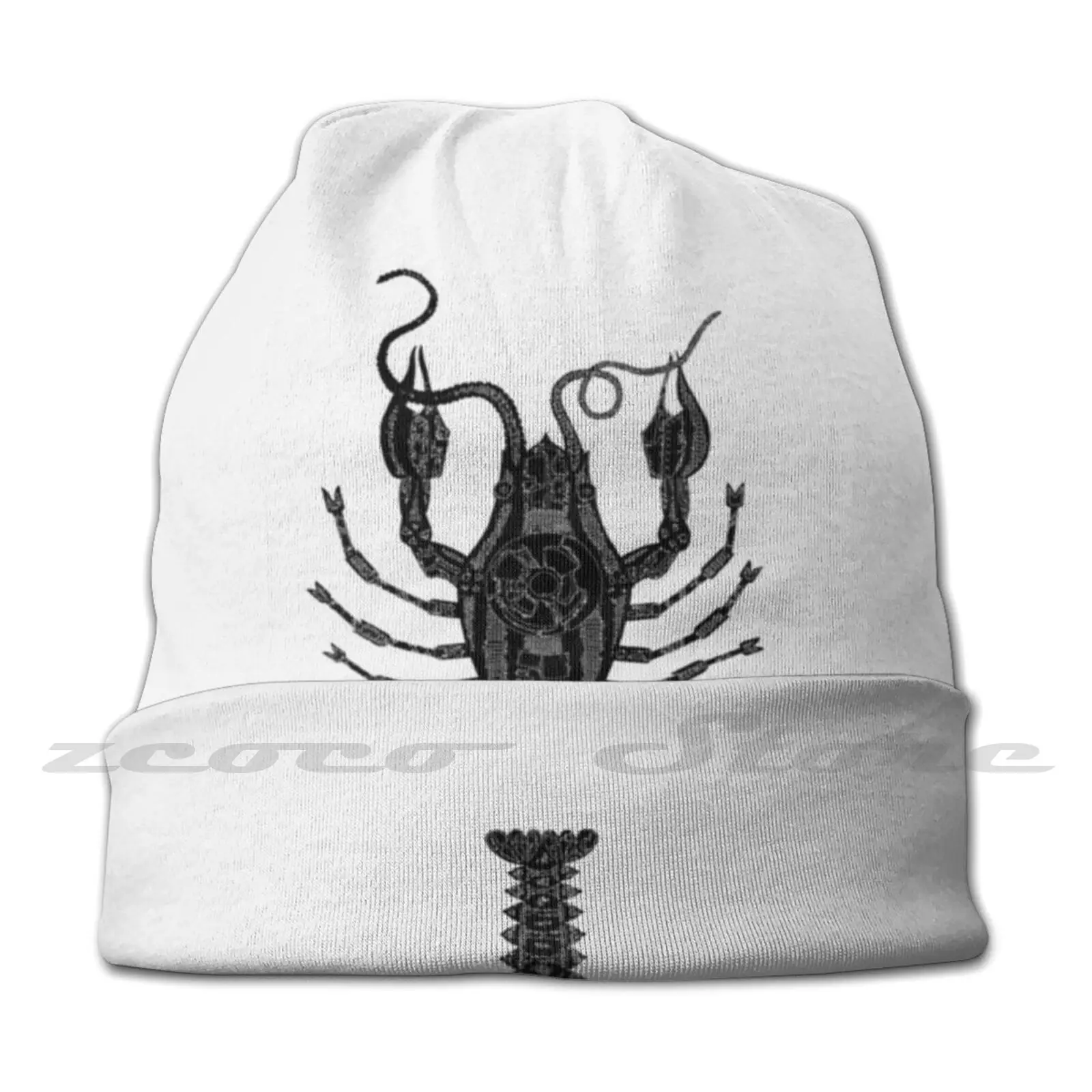 Lobster Crayfish Crawfish Cancer Zodiac Black White Diy Pullover Cap Knit Hat Plus Size Keep Warm Elastic Soft Lobster