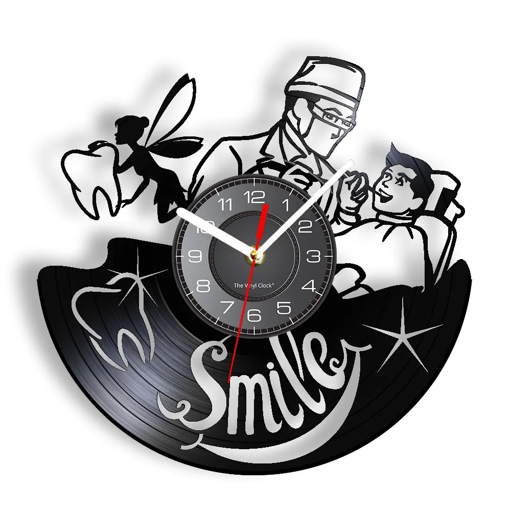 Tooth Smile Angel Fairy Vinyl Record Wall Clock Dental Clinic Retro Office Decor Oral Care Baby Teeth Art Watch Dentist Gift