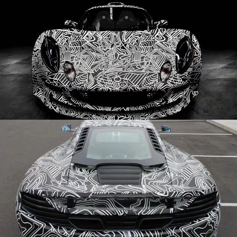 Premium Black White Camouflage Vinyl Sheet Camo Car Wrap Foil with Air Release For Car Full Body Wrapping Sticker