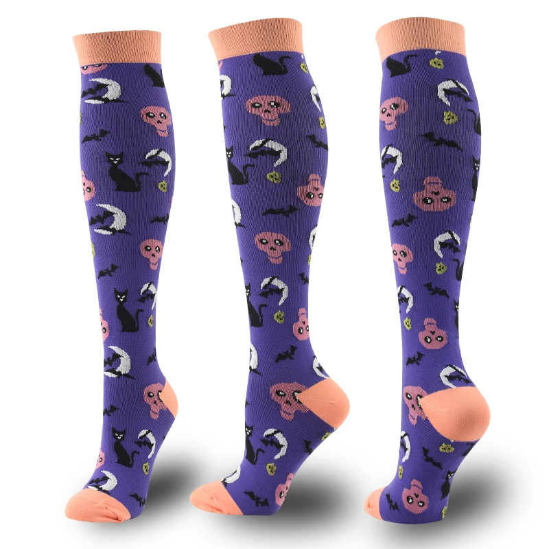 Medias de compresión de nailon para hombre y mujer, medias elásticas con diseño de Calavera, búho, Halloween, otoño e invierno, 2020