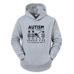 Men's Skeleton Hoodies Sweatshirts Streetwear Autism It's Not a Disability It's a Different Ability Fashion New Arrival 2024