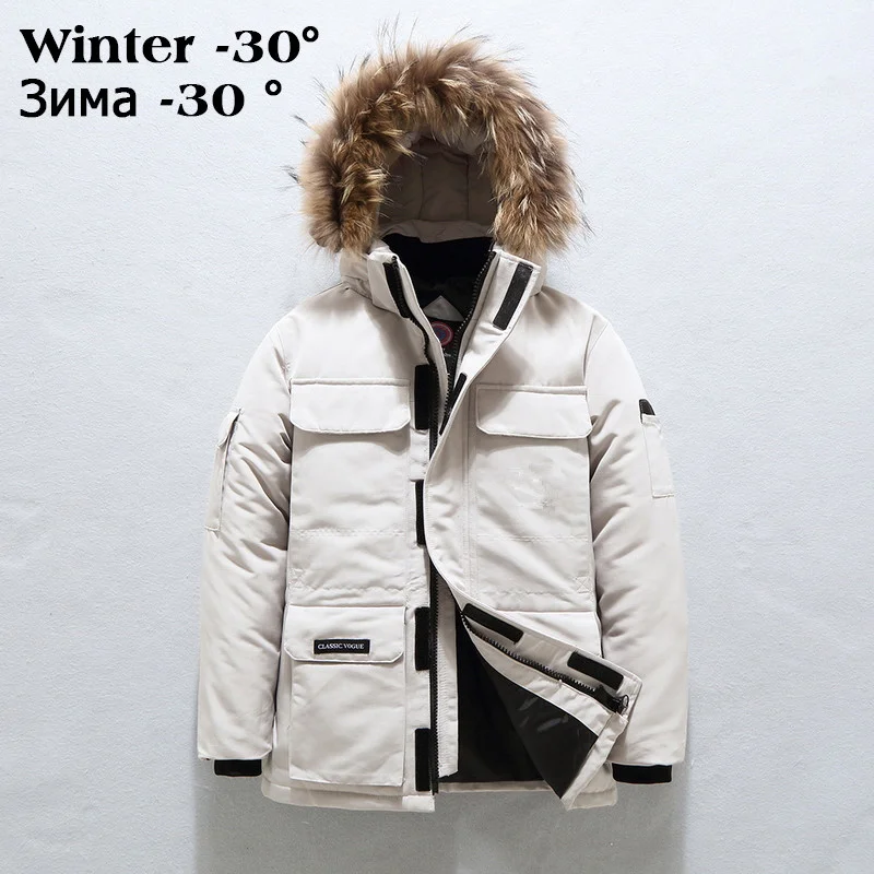 Thick Warm Military Down Jackets Men Winter Fashion Camouflage Parkas Fur Collar White Duck Down Coats Casual Windbreaker Jacket