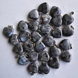 Wholesale 30pcs/lot fashion good quality natural Black Labrador stone heart charms pendants 16mm for jewelry accessories making