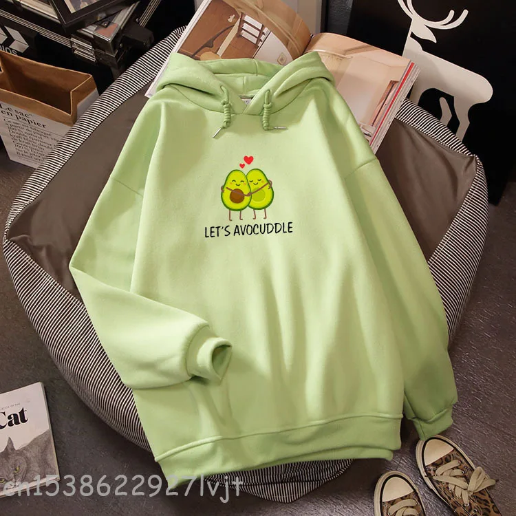 Winter Harajuku Sweatshirt Cute Cartoon Avocado Print Women Hoodies HipHop Sweater Fashion Streetwear Female Pullovers Coats