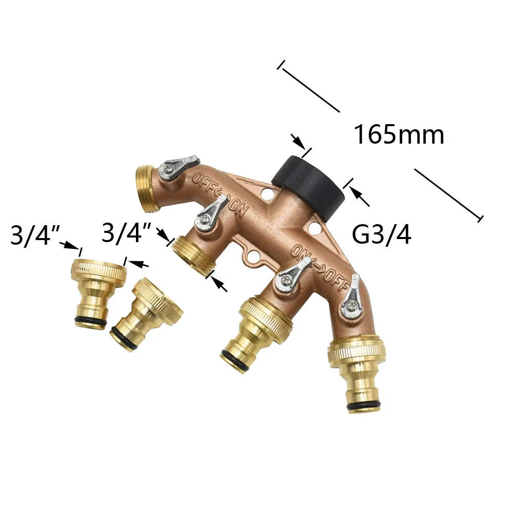 Brass G3/4 Inch 4-Way Garden Tap Garden Hose Splitter Irrigation Valve Quick Connector Way Shunt Four Outlets 1Pcs