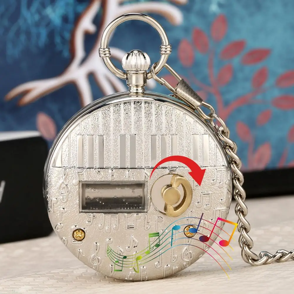 Swan Lake/Castle in the Sky Musical Antique Pocket Watch  Music Pendant Clock Vintage Roman Numerals Display Cover Pocket Clock