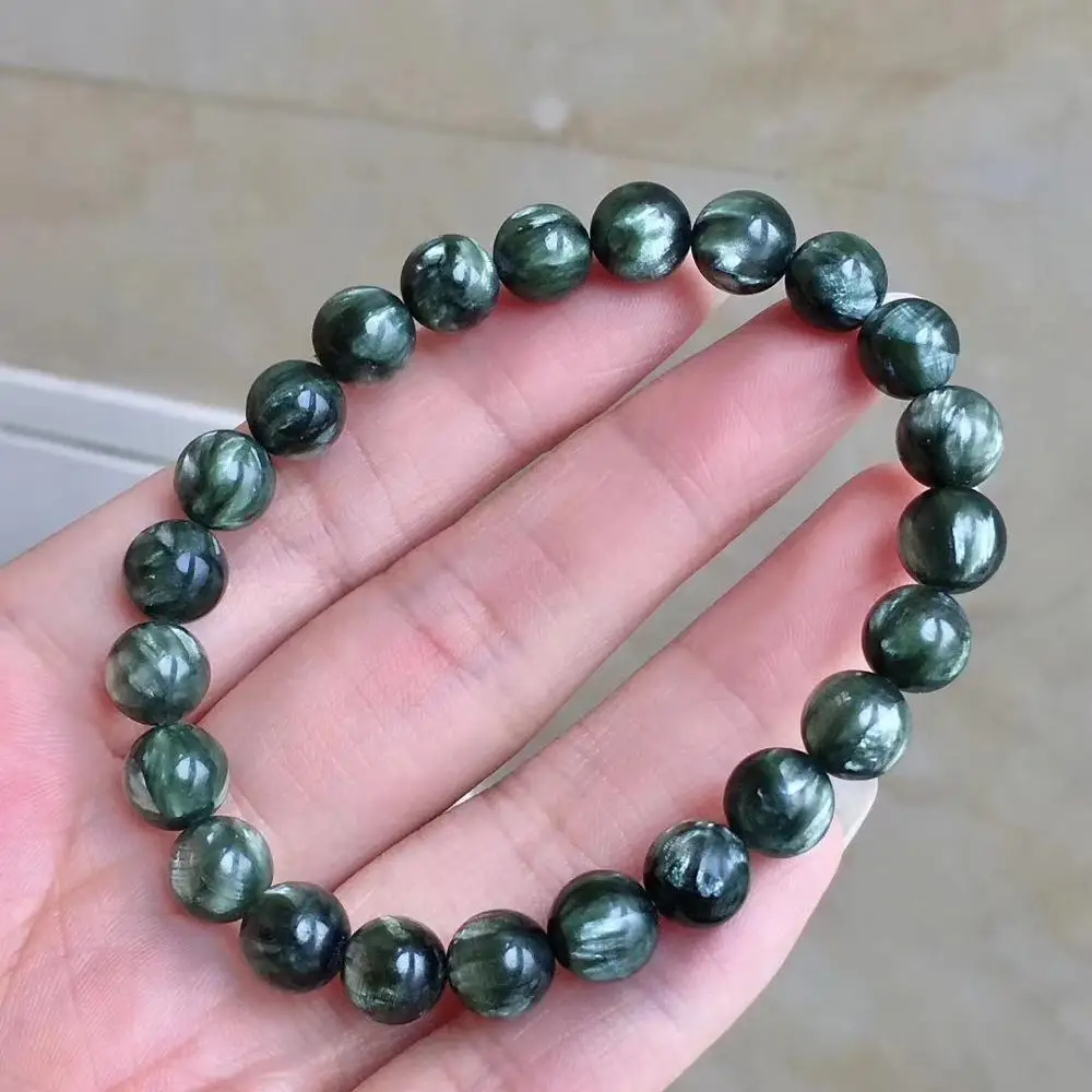 Natural Green Seraphinite Bracelet Women Men 8mm Round Beads Fashion Jewelry Seraphinite Beads AAAAA