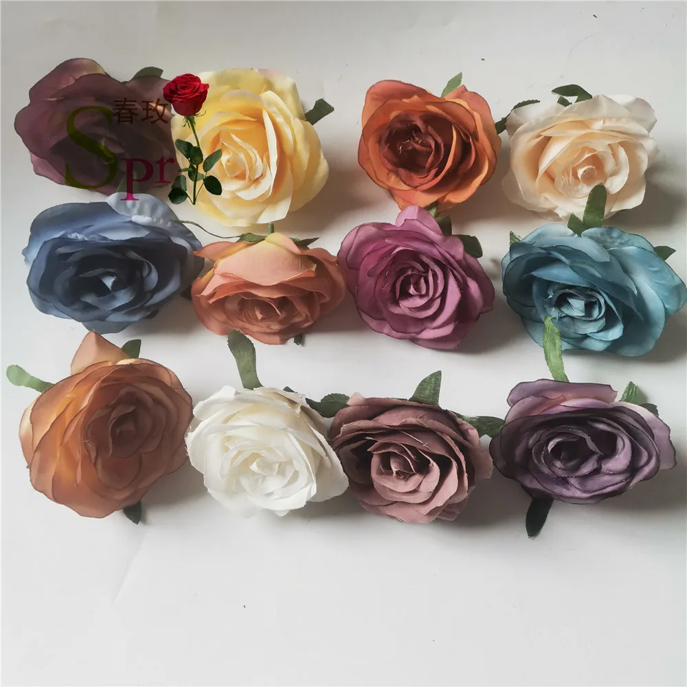 SPR-FH20112-3 DIY artificial silk rose flower heads decorative flower hotel background wall decor  Road led wedding