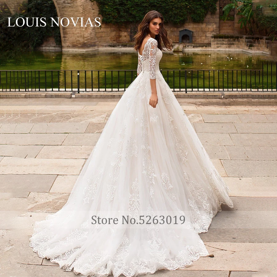 LOUIS NOVIAS Vestido De Casamento Novo Floresta Simples De Mangas Compridas Branco Noiva Com Ombros Finos Arrastando Sonho Rendas