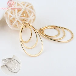 (175)2PCS 28x44MM 24K Gold Color Brass Water Drop Circle Earrings Connector Charms High Quality Jewelry