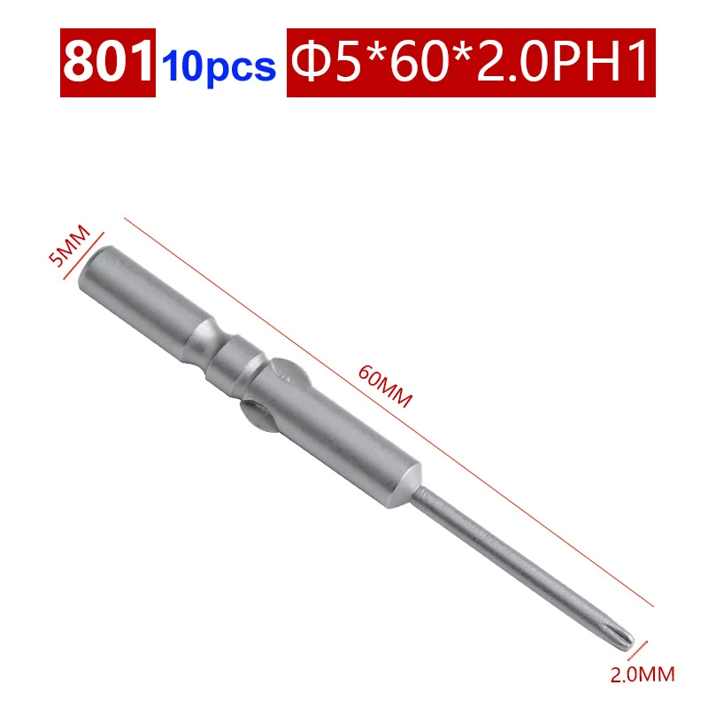 10 teile/los 801 Elektrische Schraubendreher bit 60mm Länge Runde Schaft Magnetische Phillips Kreuz schraube fahrer Bits set PH00 PH0 PH1 PH2 – Detail 11