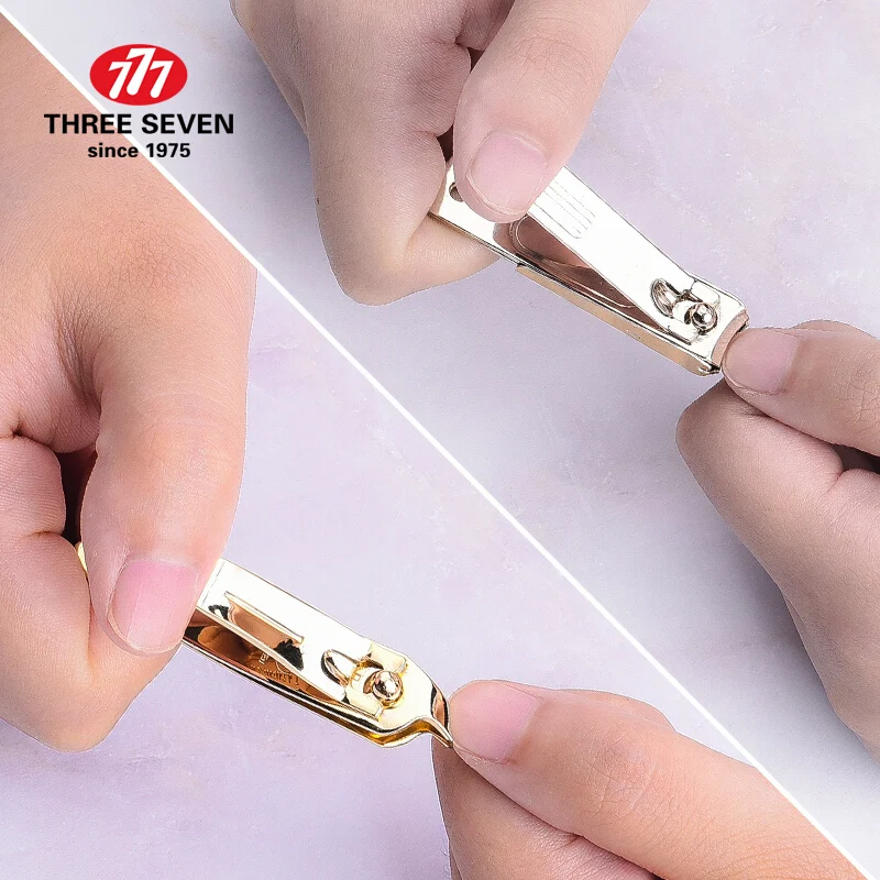 Conjunto de tosquiadores de unha de luxo três sete/777 6 peças, kit cortador de unhas profissional banhado a ouro 14k, ferramentas de cuidados para manicure, presentes