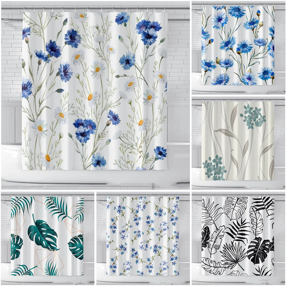 Floral Digital Printing Girl Fresh Waterproof Bathroom Shading Curtain Free Perforation Belt Hook Home Decoration Cortina DeBaño