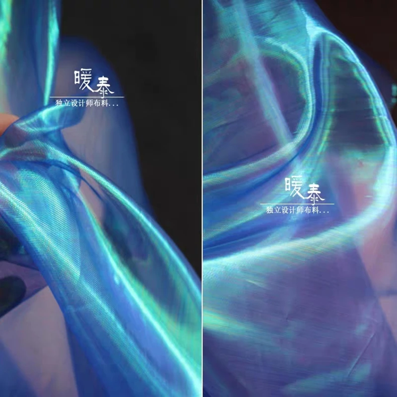 

Organza Tulle Fabric Fluorescent Blue Gradient DIY Background Decor Veil Various Skirts Gown Wedding Dress Designer Fabric