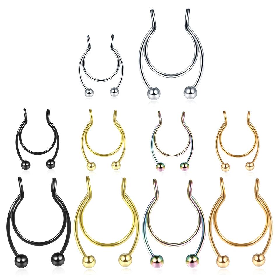 1 pieza de acero inoxidable en forma de U Clip falso anillo de nariz aro tabique anillos Piercing de nariz anillos de labio falso Piercing Oreja Pircing joyería