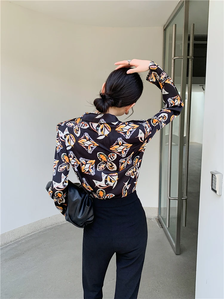 CHEERART Autumn 2021 Long Sleeve Satin Shirt For Women Designer Top And Blouse Button Up Collared Shirt New Arrival Korean Style