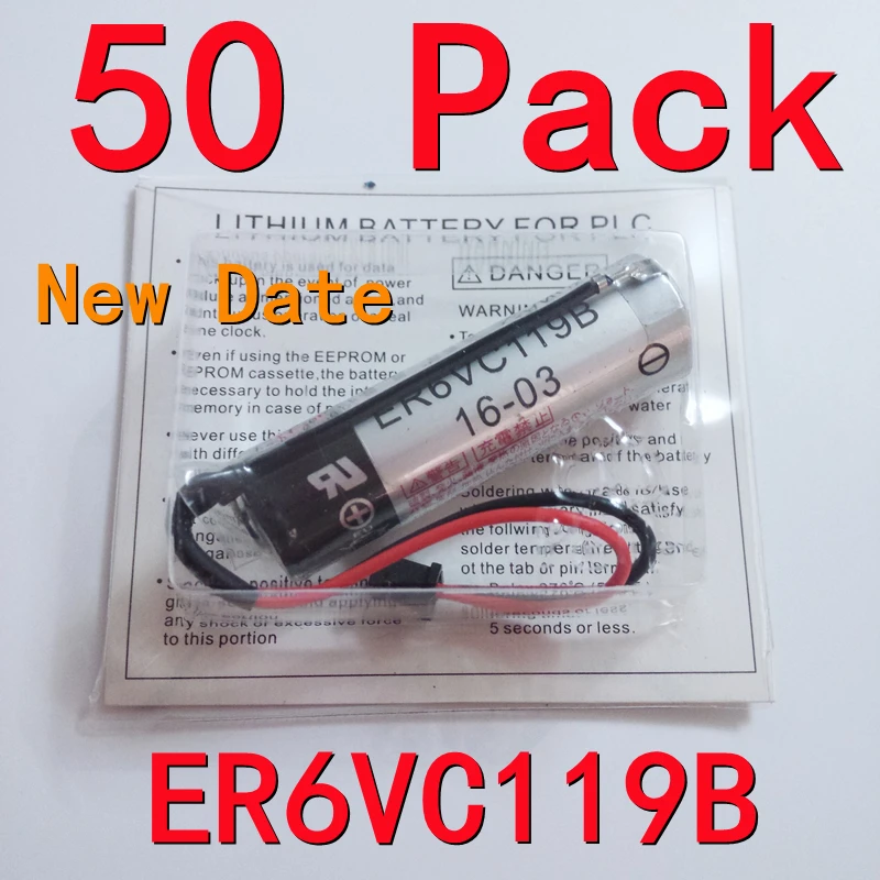 50 PACK Original New ER6V ER6VC119B Battery 3.6V 2000mAh PLC Lithium Batteries With Black Connectors