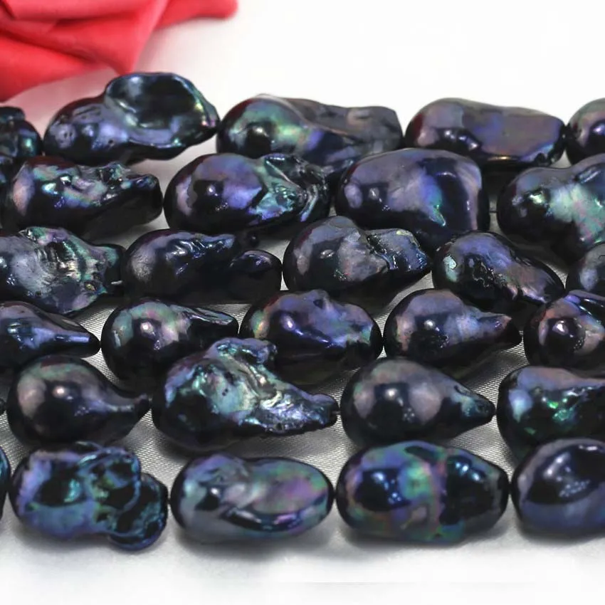 Natural Genuine 15x20mm Black Irregular Black Baroque Cultured Pearl Loose Beads For Necklace