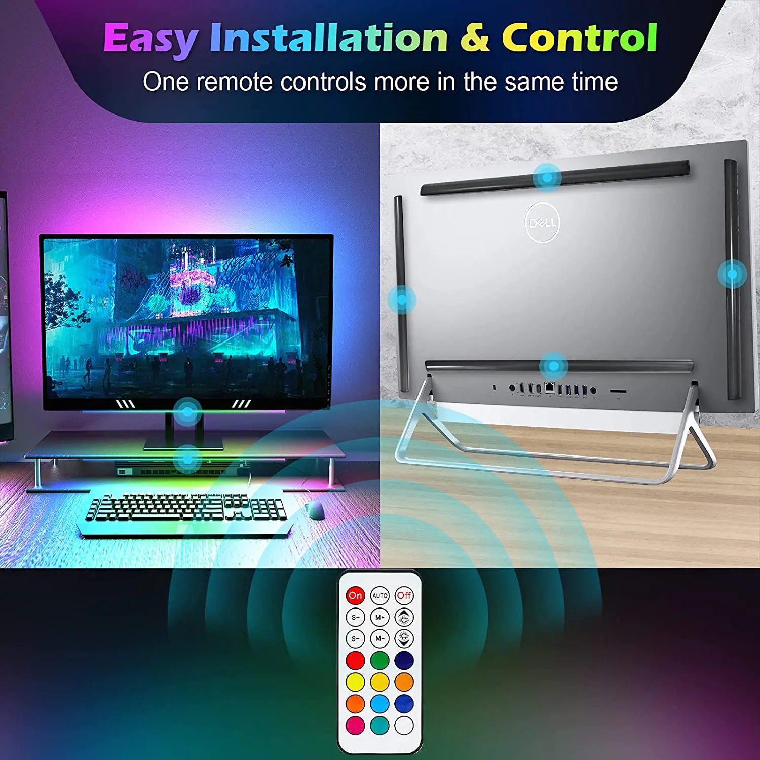 Barra de luz para debajo del Monitor, señal de neón ambiental RGB Dreamcolor con control remoto para decoración de sala de juegos, lámpara de