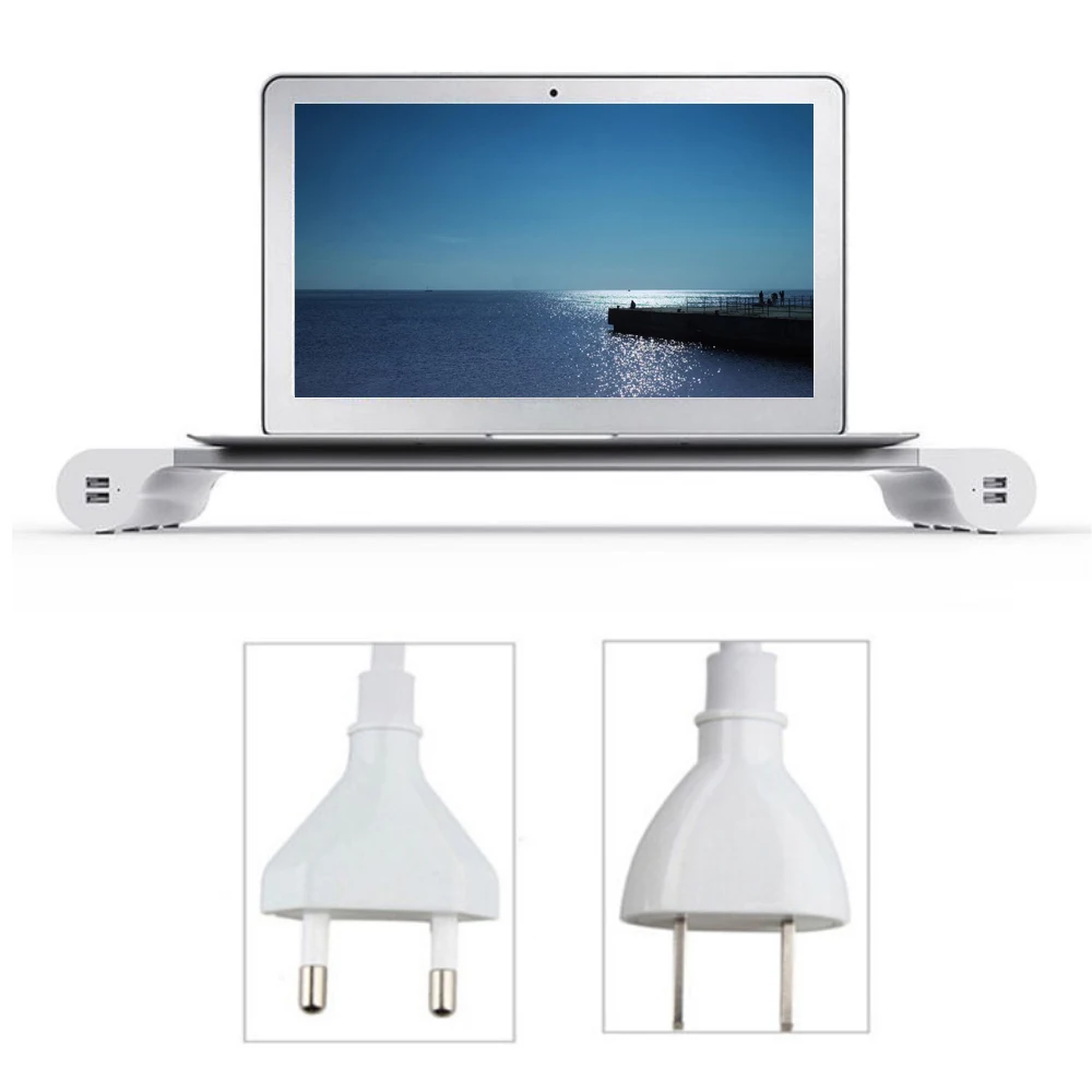 Imagem -03 - Besegad Suporte de Monitor de Liga de Alumínio Barra de Espaço Doca Mesa Riser com Portas Usb para Imac Macbook Computador Portátil Abaixo de 20 Polegada