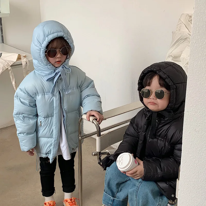 

2021 new Winter Girls Kids Cotton Padded Thick Warm Long Coats Elegant Baby Ruffles Hooded Overcoats Children Clothing