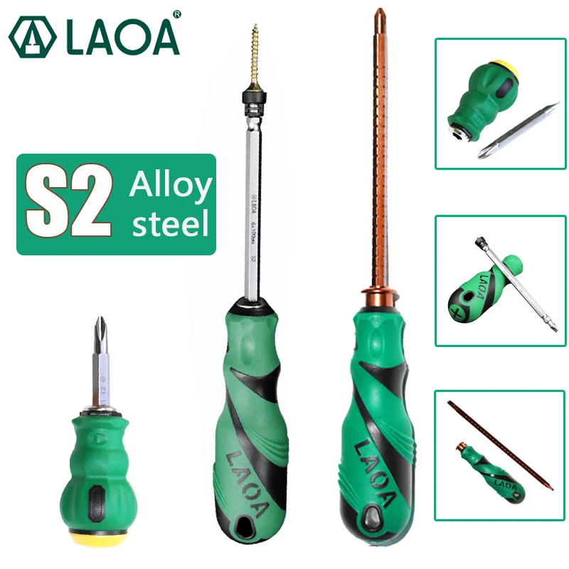 LAOA Magnetic Screwdriver S2 Alloy Steel Bits Double head  Phillips Straight Screwdriver Mini Screwdriver