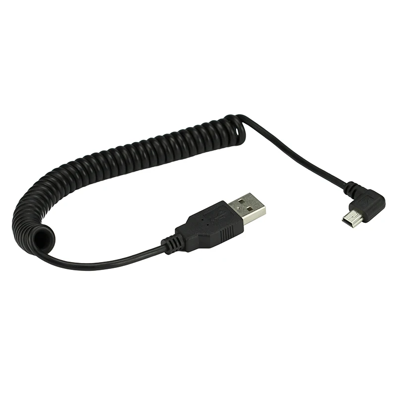 Spring Retractable MINI USB 2.0 Cable  90 Degree Right Angled USB 2.0 5 Pin Data Charging Cable 40CM