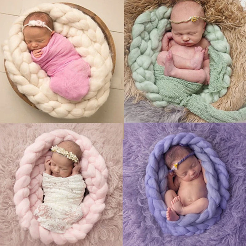 

Newborn Photography Props Blanket Infant Basket Stuffer Acrylic Filler Braid Backdrop Bebe Background Baby Photo