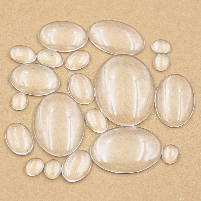 8x10mm 10x14mm 13x18mm 18x25mm 20x30mm 25x35mm 30x40mm Oval Flat Back Clear Glass Cabochon High Quality DIY Jewelry