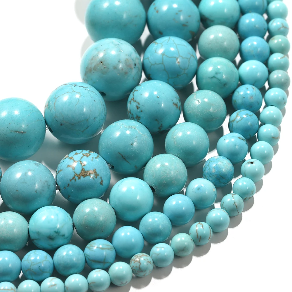 1 strand Wholesale Natural Stone Beads Smooth Natural Blue Turquoises Round Loose Beads For Jewelry Making 4 6 8 10 12 MM