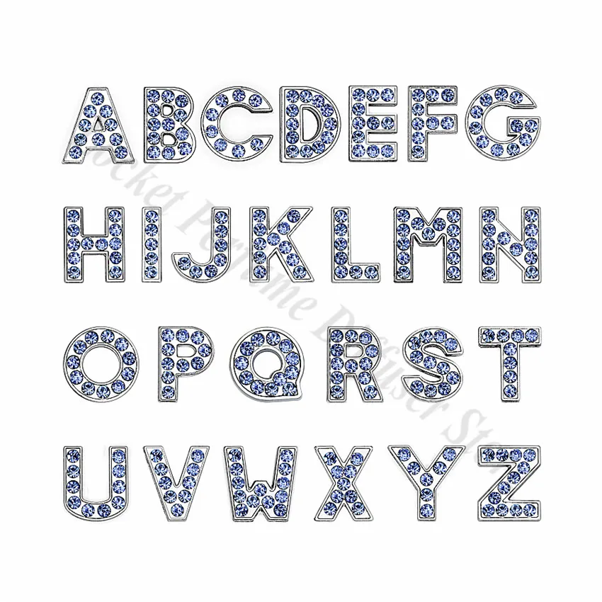 Light Blue Rhinestone Slide Letters Charms for Bracelet Making Women Jewelry 1pc Alphabet A-Z 8mm DIY Wristband Pet Collar Gift