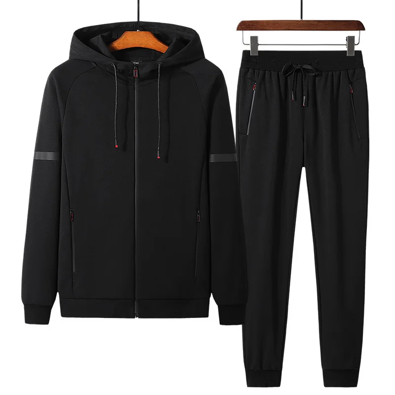 8XL Őszies férfiak sportwear sweatsuit Cipzár Zseb Zsip Felfelé kapucnis jacket+sweatpant Utcai jogger Futóverseny Szerelvény edzőterem állítsa Sportág Angol kosztüm