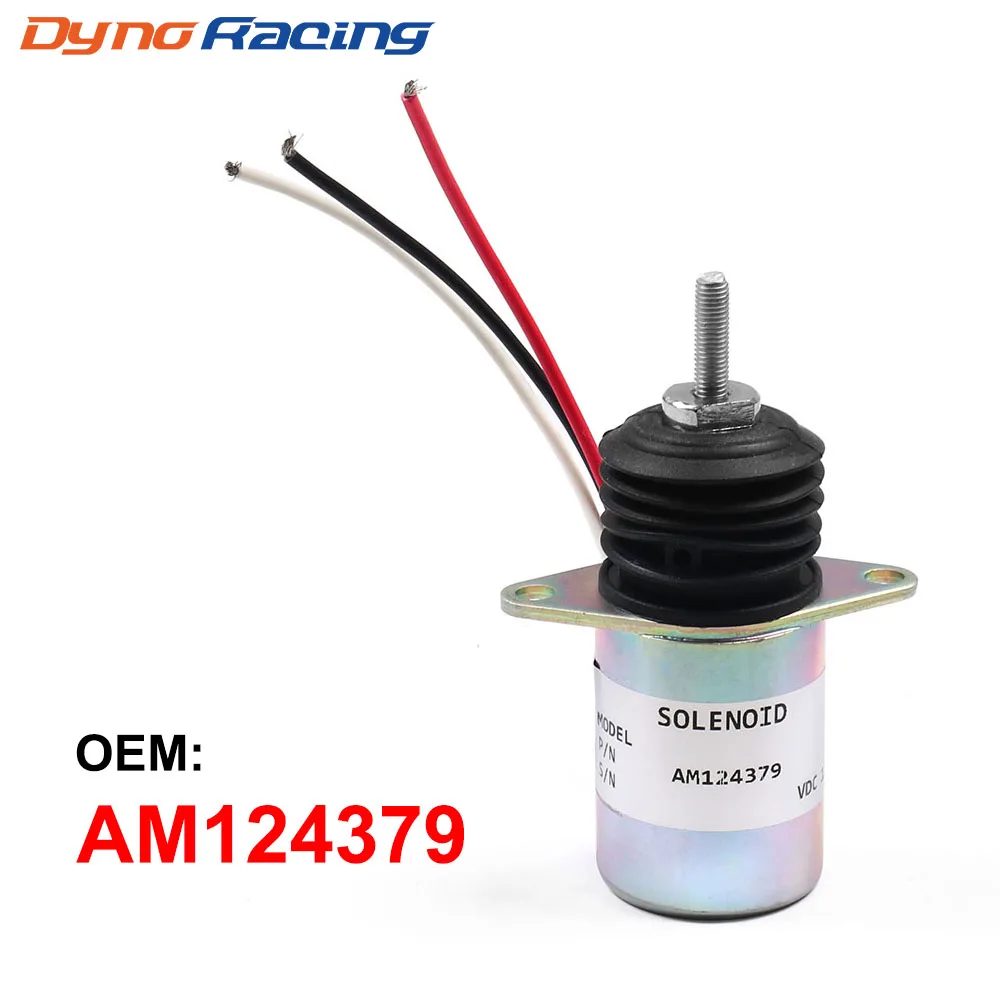 AM124379 12V Steel Housing Diesel Engine Shut off Stop Solenoid Valve for John Deere 415 455 F915 F925 F935 Replacement Kit