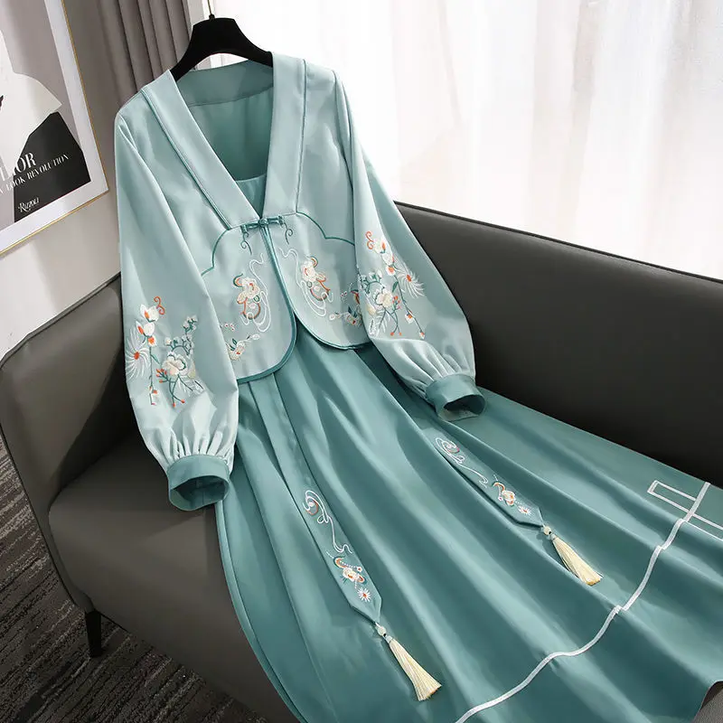 

Chinese Traditional Hanfu 2pcs Set Women Dress Robe Dance Set Fairy Ancient Costume Clothing Girls Plain Han Dynasty