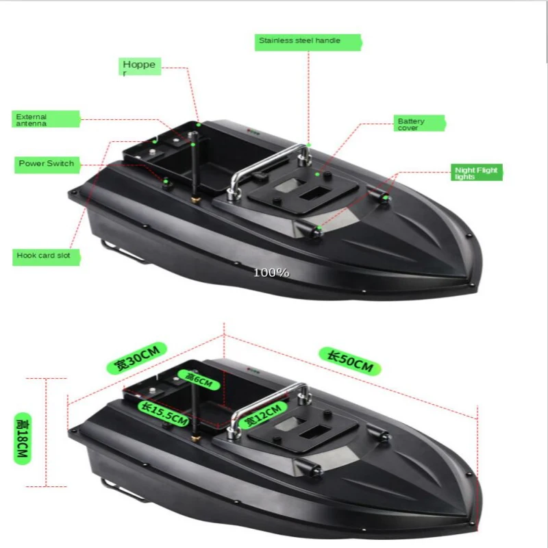 NEW RC Bait Boat Night Light RC Distance 500m Auto Lure Fishing RC Boat 5.4km/h IPX-4 Waterproof Double Motor Cruise Function