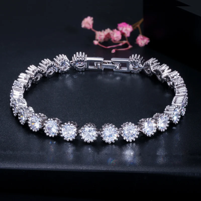 CWWZircons Classic Round Crown Shape Cubic Zirconis Tennis Bracelet Bangle Rose Gold Color Women Fashion Jewelry Gift CB035