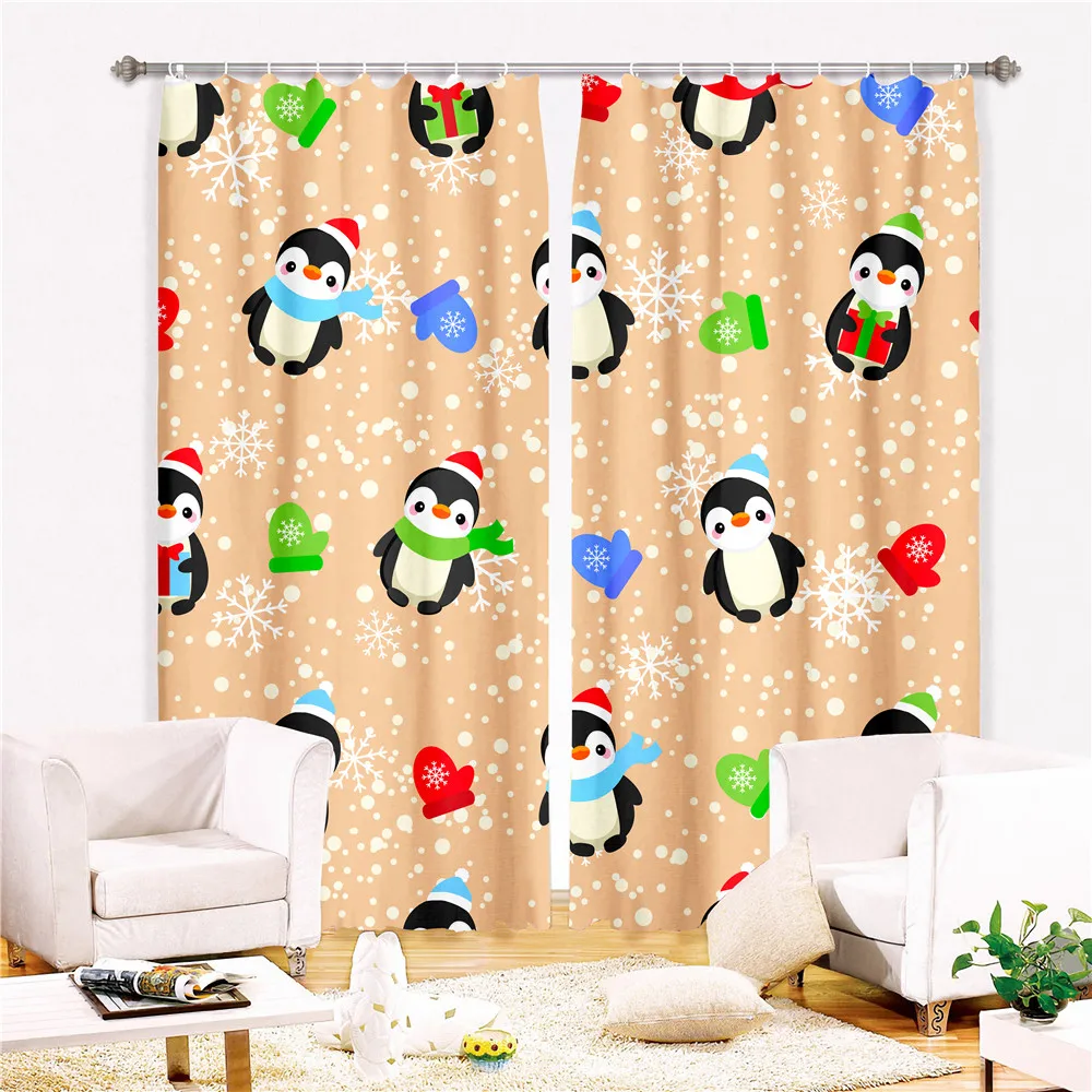 Likurb Christmas Santa Penguin 3D Printing Blackout Curtain Home Decoration for Kids Adults Bedroom Livingroom Home Decor