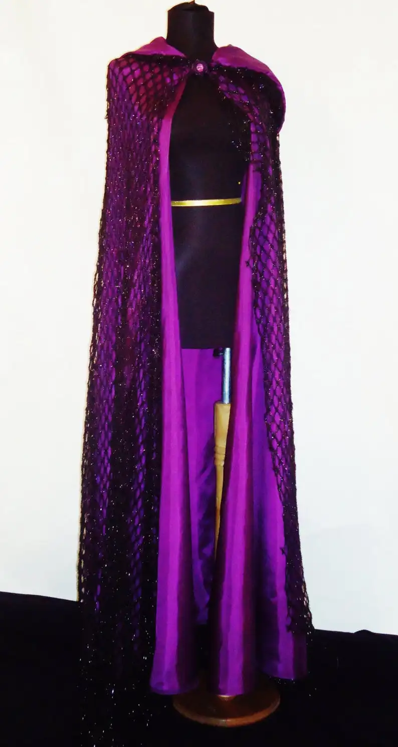 Purple Sparkly Bead Christmas Hooded Cloak Bridal Cape Winter Halloween Floor Length Jacket Wedding Wraps Velvet Wedding Jackets