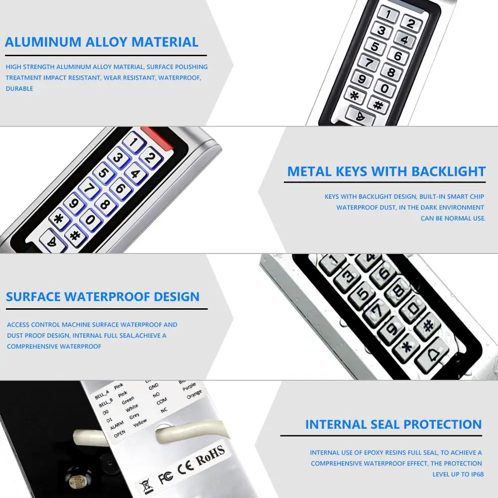 Door Access Control System Kit RFID Access Control Keypad + Power Supply + Electric Magnetic Lock Bolt Strike Locks + 10pcs key