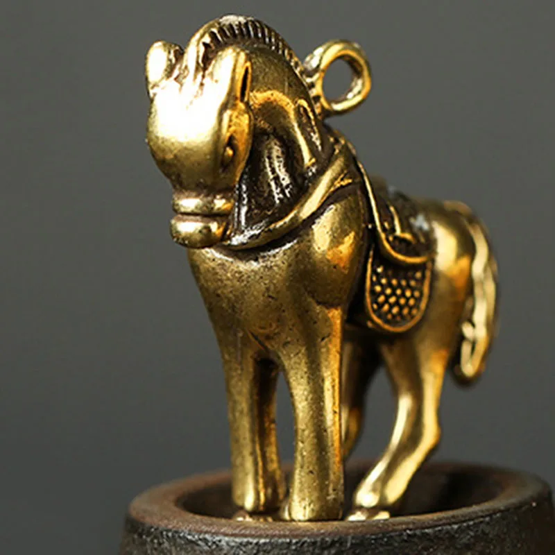Vintage Copper 12 Zoadiac Animal Horse Key Ring Pendants Metal Brass Cute Horse Keychain Charms Fashion Jewelry Car Keyring Gift