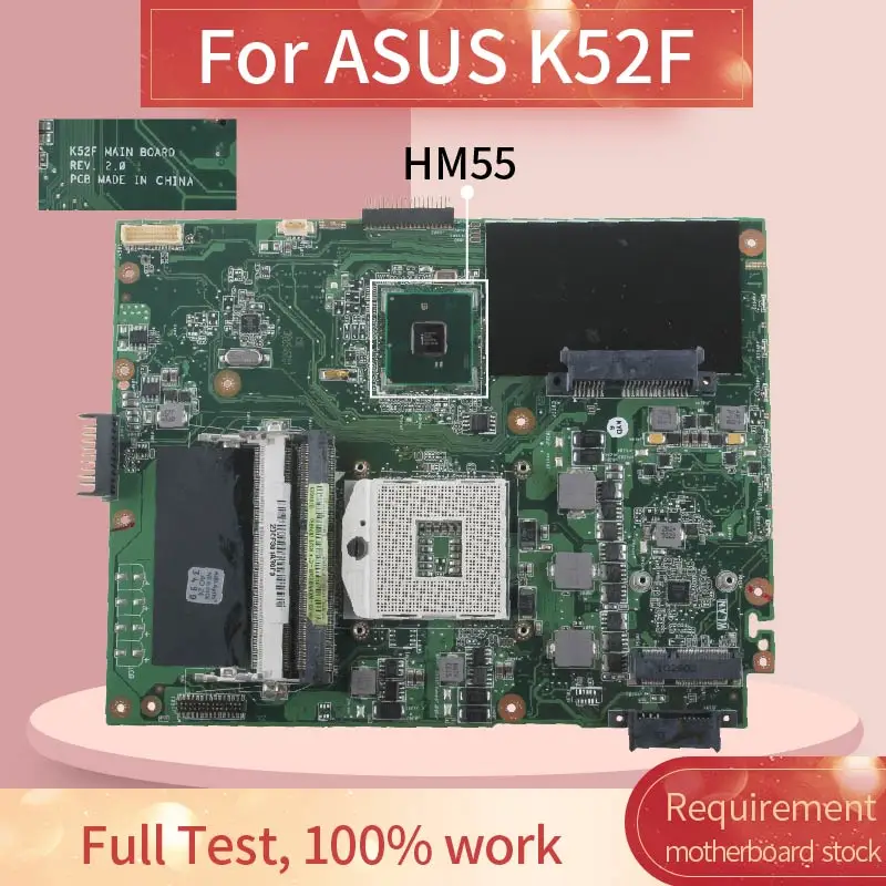 

For ASUS K52F Laptop Motherboard K52 X52F A52F P52F REV.2.0 HM55 Notebook Mainboard Full Tested