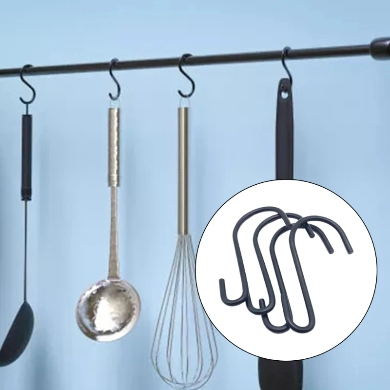 10Pcs Black Coating S Shaped Hooks Home Storage Utility Metal Hangers Storage Holder for Hanging Plant Towel Kitchen