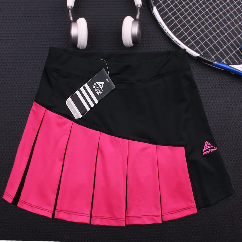 Women\'s sports tennis skirt, breathable double-layer running pleated skirt,Contrast color badminton short skirt with pockets