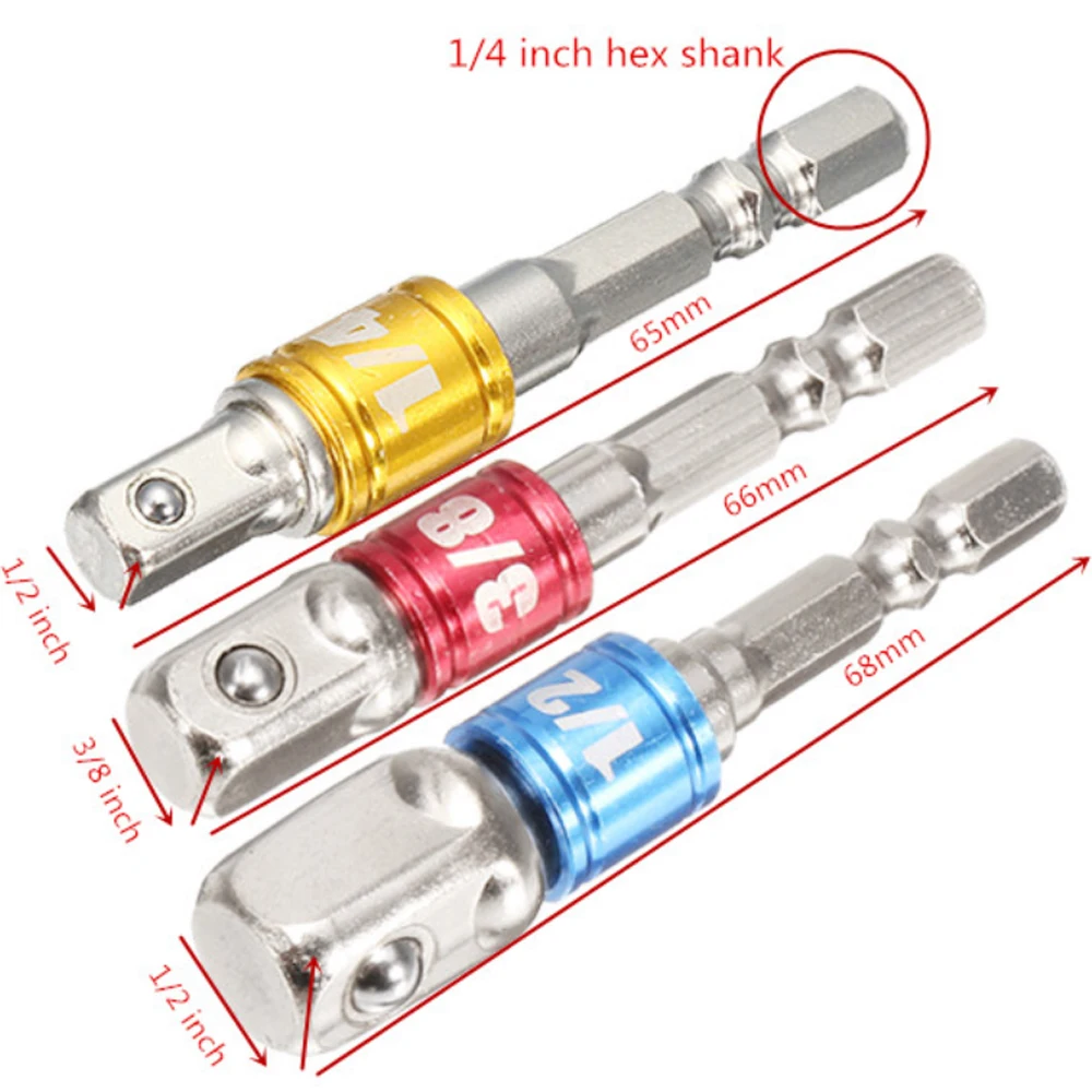 WENXING 3pcs di Alimentazione Conducente Cacciavite Presa Adattatore Po Trapano Dado Driver 1/4 "3/8" 1/2 "Esagonale Gambo barra di Estensione di alimentazione Adattatore