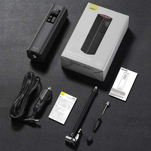 Портативный Автомобильный Компрессор Baseus Mini 12V 150PSI С Цифровым Дисплеем Для Накачивания Шин Автомобилей, Велосипедов