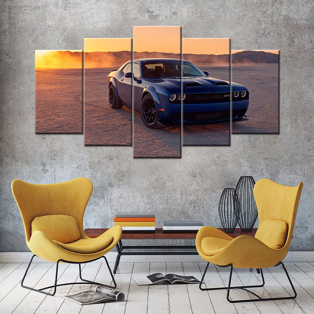 Wall Art Framework 5 Pieces Canvas Paintings Prints Posters Challenger SRT Hellcat Muscle Car Pictures For Living Room