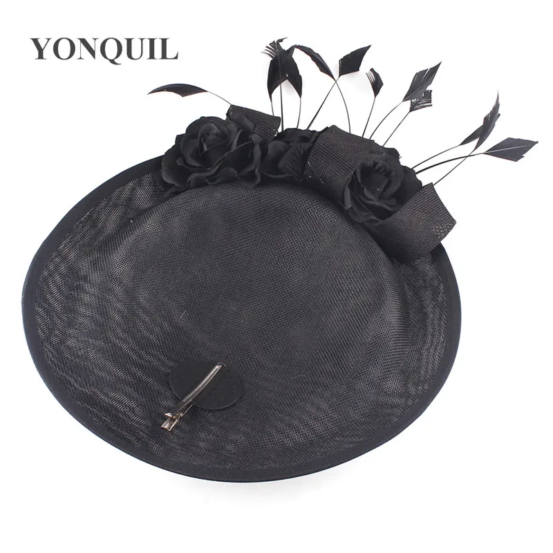 Beige Cocktailhut mit Blume Hochzeit Haarschmuck Kentucky Derby Fascinator Kopfbedeckung Hochwertiges Leinenimitat SYF666 – Detail 3