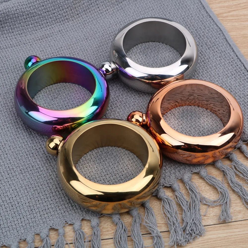 3.5 oz Drinkware Accessories for Whiskey Vodka Alcohol Round Chic Hip Flask Bracelet Elegant Wine Bottle Bangle Hip Flask