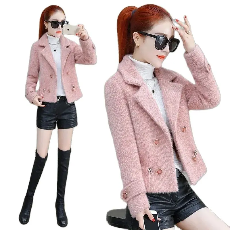 Spring Autumn Imitate Mink Velvet Short Wool Women's Coat  New Popularity Imitate Golden Mink Velvet Hair Woolen Overcoat Women